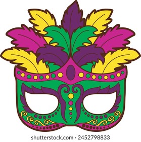 Cute Mardi Gras vector icon. Colorful of Mardi Gras carnival celebration in French.