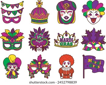 Cute Mardi Gras vector icon. Colorful of Mardi Gras carnival celebration in French.