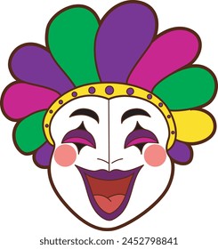 Cute Mardi Gras vector icon. Colorful of Mardi Gras carnival celebration in French.