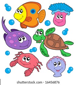 Cute marine animals collection - vector illustration.