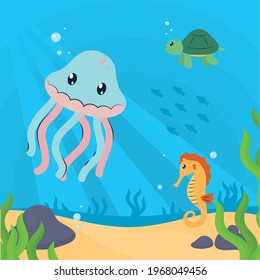 cute marine animals illustration design
