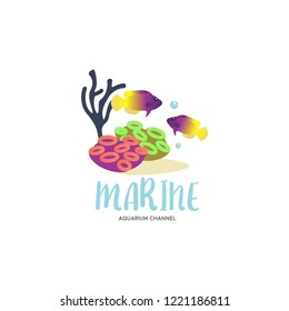 Cute marine aquatic ecosystem logo vector, eps 10