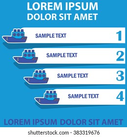 Cute marine cargo ship bound for export and import goods, add text to complete. Vector style