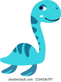 Cute marine dinosaur. Dino cartoon character for adorable baby textile design, prehistoric childish illustration. Picture is big funny kind friendly prehistoric monster. Flat vector image for nursery.