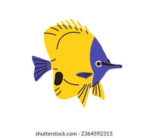 Pescado marino. Exótico mar tropical y animal acuático oceánico, criatura acuario ornamental. Pequeña mariposa. Fauna submarina. Ilustración vectorial plana aislada en fondo blanco