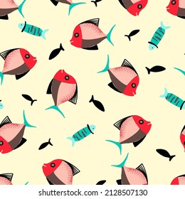Cute Marine Fish Vector Seamless Kids Pattern