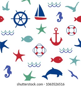 Cute marine life  seamless pattern