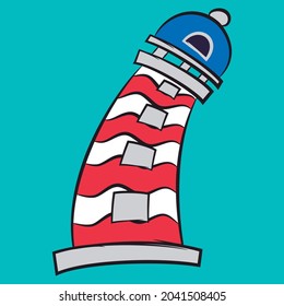 Cute marine lighthouse with blue background kids design