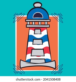 Cute marine lighthouse with blue background kids design