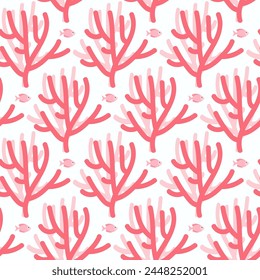Cute marine seamless pattern in cartoon style. Illustration of coral in flat design.
