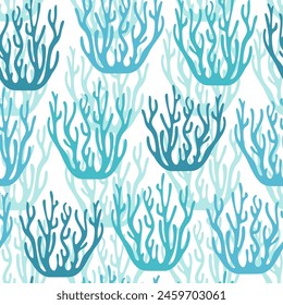 Cute marine seamless pattern with in coral in flat design. Coral illustration in cartoon style.
