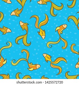 Cute marine seamless pattern with fish. Texture for wallpapers, fabric, wrap, web page backgrounds, vector illustration