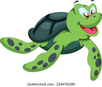 cute marine turtle white background