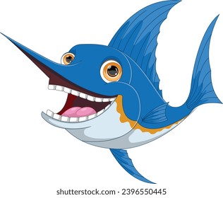 cute marlin fish cartoon on white background