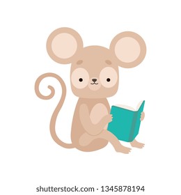 Cute Marmoset Reading Book, Adorable Smart Animal Character Sitting with Book Vector Illustration