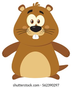 Cute Marmot Cartoon Mascot Character. Vector Illustration Flat Design Isolated On White Background