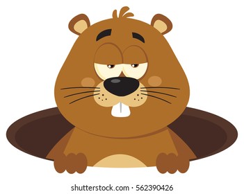 Cute Marmot Cartoon Mascot Character Emerging From A Hole. Vector Illustration Flat Design Isolated On White Background