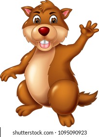 cute marmot cartoon standing with smiling and waving