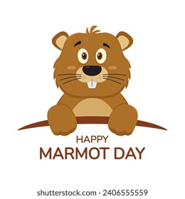 Cute Marmot Emerging vector illustartion suitable for marmot day or Happy Groundhog Day on February 2nd