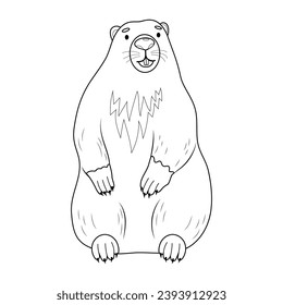 Cute marmot. Funny animal rodent. Vector linear hand drawing, coloring book. kids collection. Holiday character Groundhog Day. February 2