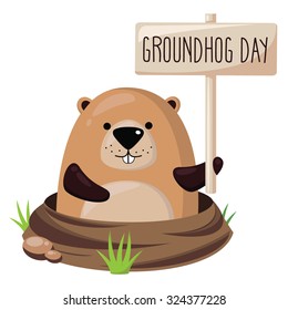 Cute marmot.
Vector illustration of Groundhog Day.