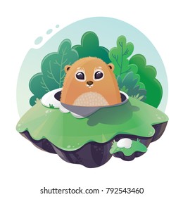 Cute marmot.

Vector illustration of Groundhog Day.