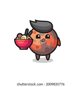 cute mars character eating noodles , cute style design for t shirt, sticker, logo element