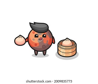 cute mars character eating steamed buns , cute style design for t shirt, sticker, logo element