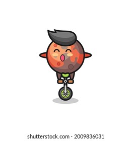 The cute mars character is riding a circus bike , cute style design for t shirt, sticker, logo element