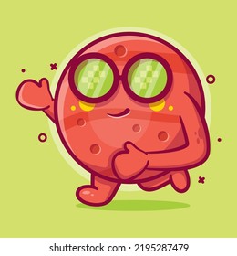 cute Mars planet character mascot running isolated cartoon in flat style design