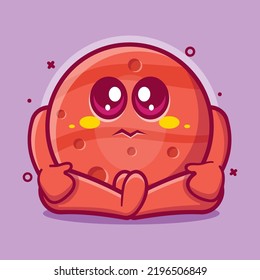 Cute Mars Planet Character Mascot With Sad Expression Isolated Cartoon In Flat Style Design