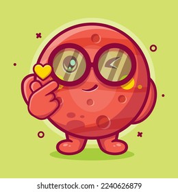 cute Mars planet character mascot with love sign hand gesture isolated cartoon in flat style design