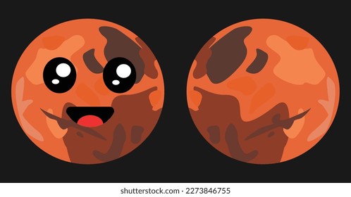 Cute Mars red planet with face expression. Space vector icon