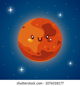 Cute Mars in space, planet, Solar system, character, vector.