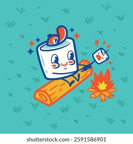 Cute Marshmallow Camp Bonfire Character vector 