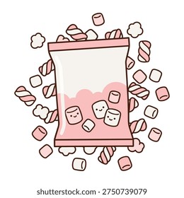 Cute Marshmallow Candy Bag Illustration in Flat Vector Style