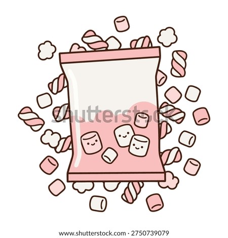 Cute Marshmallow Candy Bag Illustration in Flat Vector Style