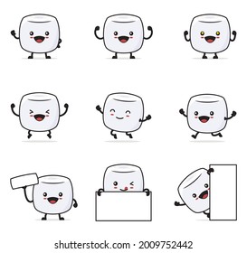 cute marshmallow cartoon. with happy facial expressions and different poses, isolated on a white background