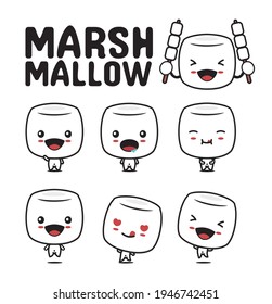 Cute Marshmallow character cartoon mascot with different expressions