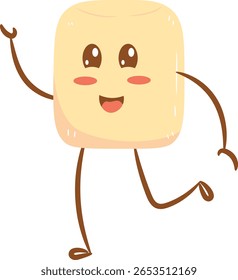 Cute Marshmallow Character Jumping and Smiling Flat Illustration