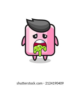 the cute marshmallow character with puke , cute style design for t shirt, sticker, logo element