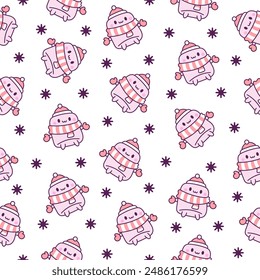 Cute marshmallow character. Seamless pattern. Cartoon sweet smiling dessert. Hand drawn style. Vector drawing. Design ornaments.