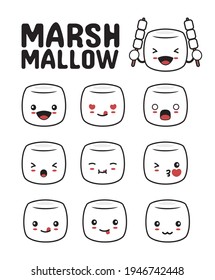 Cute Marshmallow characters with different facial expressions