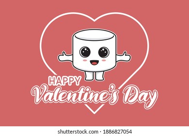 Cute Marshmallow Characters Want a Hug. Vector Illustration Concept with Text Happy Valentine's Day