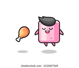 cute marshmallow floating and tempted because of fried chicken , cute style design for t shirt, sticker, logo element