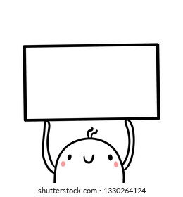 Cute marshmallow holding frame hand drawn illustration cartoon minimalism