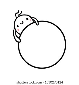 Cute marshmallow holding round frame hand drawn illustration cartoon minimalism