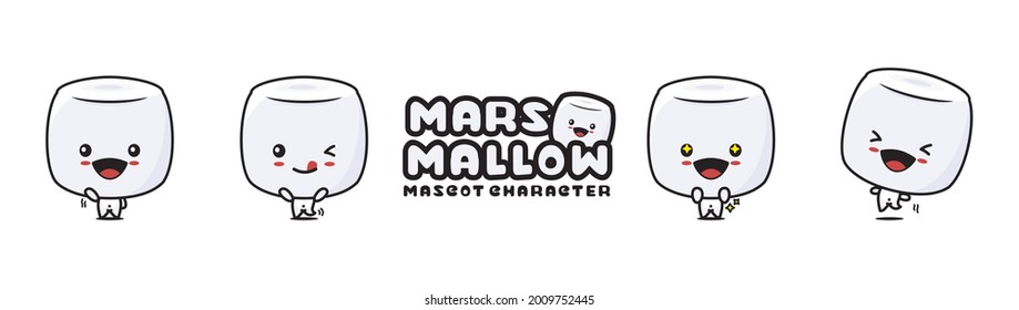 cute marshmallow mascot, with different facial expressions and poses, isolated on a white background