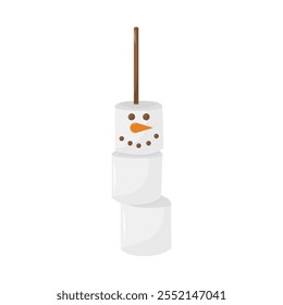 Bonito boneco de neve de marshmallow. Produtos aromatizados sazonais. Isolado um fundo branco para cartão, cartão postal, capa. EPS 10