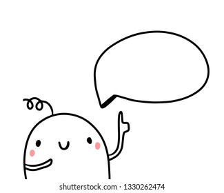 Cute marshmallow with speech bubble hand drawn illustration cartoon minimalism